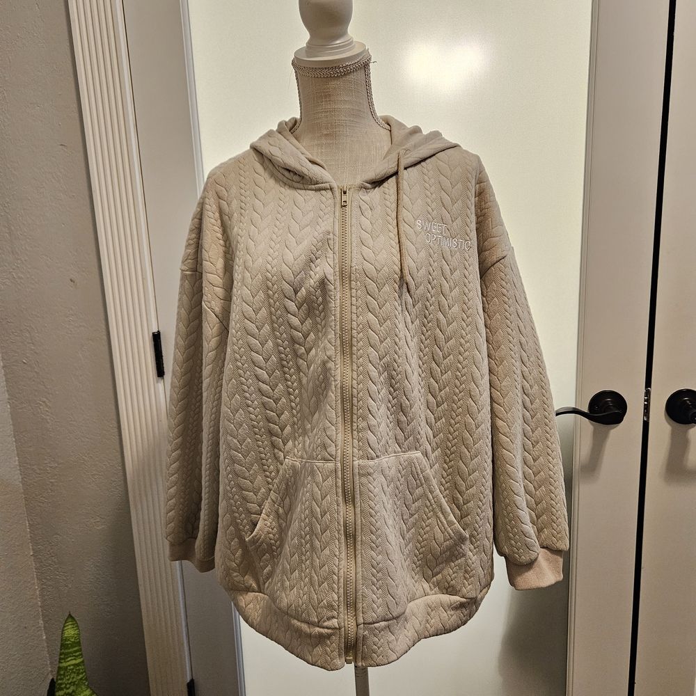 DAZY Beige Quilted Zip-Up Hoodie